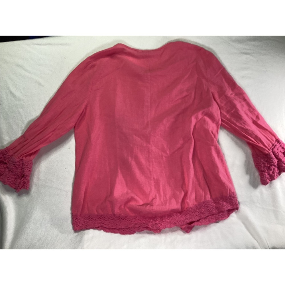 Petsche Womens Pink Cotton Crochet Lace Trim Floral Button Front Top Size M - Picture 6 of 8